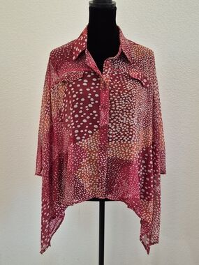 Women’s Brick Red Dot-Print Button Front Blouse